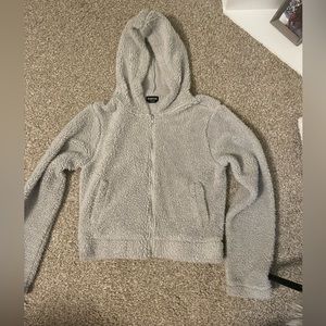 NWOT Medium Gray BEBE Teddy Zip-up Sweatshirt